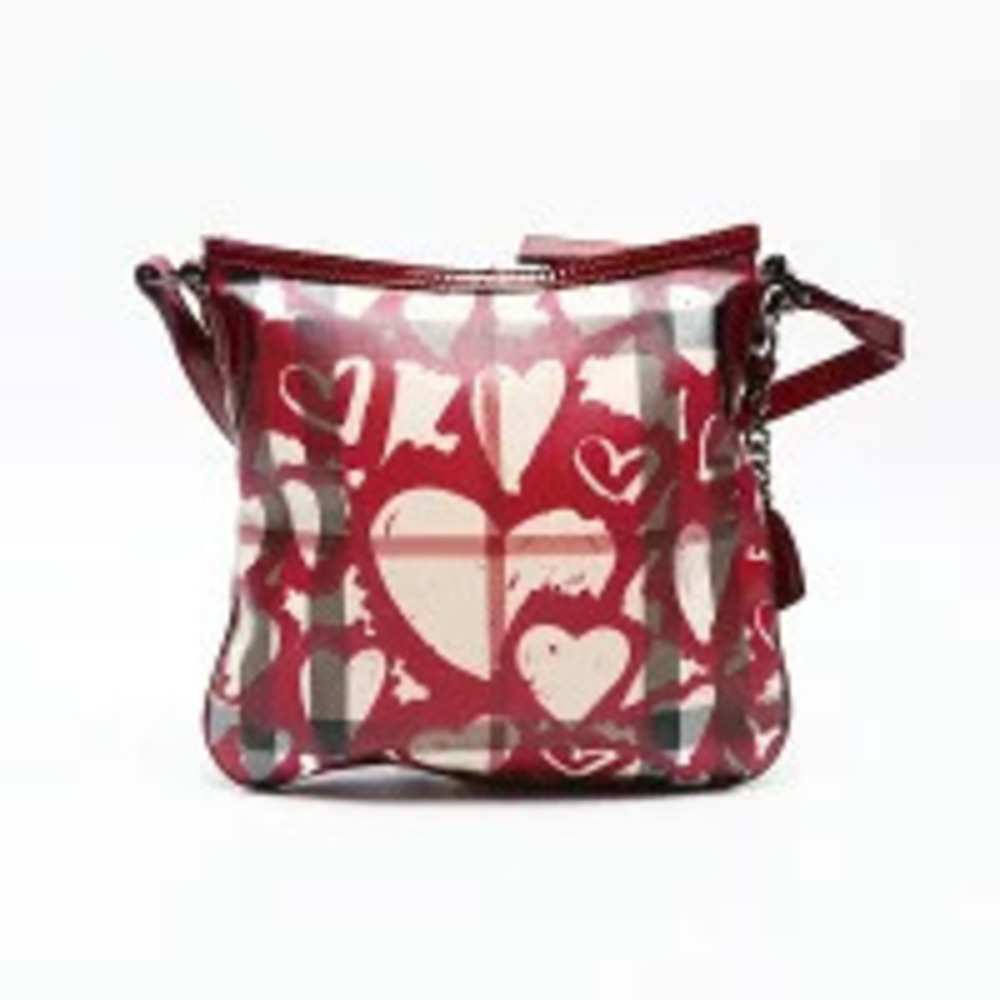 Burberry Nova Check Enamel Shoulder Bag Heart Beige Red